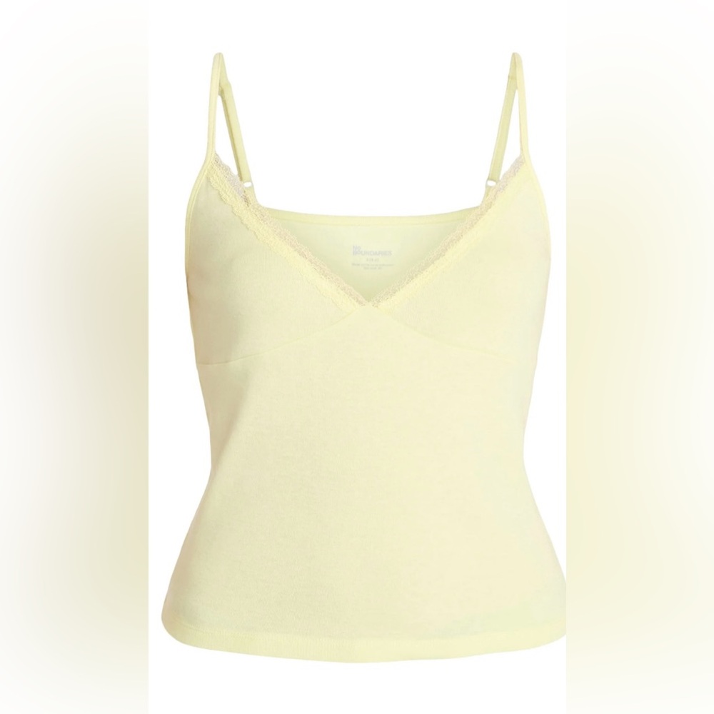 No Boundaries Lace Trim V-Neck Cami‎ Tank Top Yellow Breeze Size L NWT